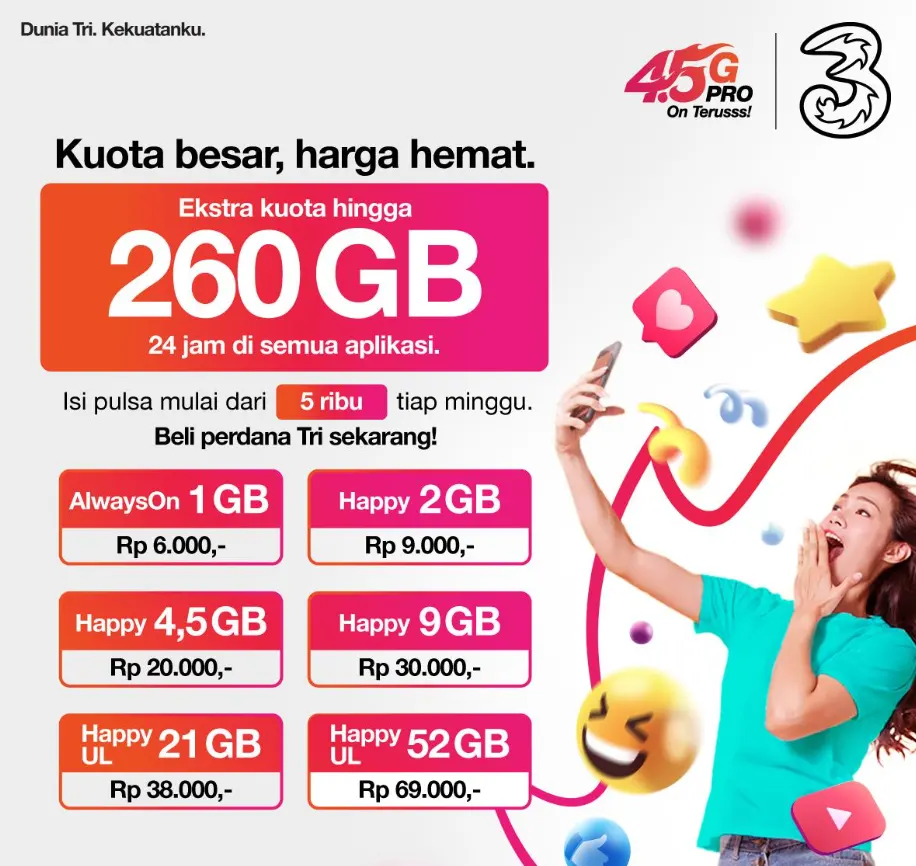 harga paket kuota internet tri 3