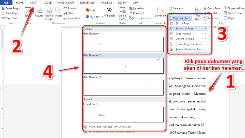 menambahkan nomor halaman di ms word