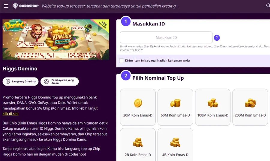 topup codashop higgs domino