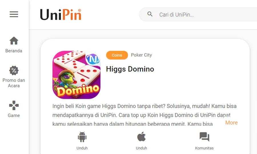 topup higgs domino via unipin